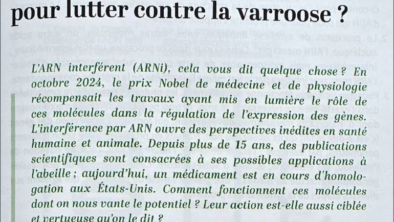 Article LSA La Santé de l’Abeille N°328 07-08-2025 Un médicament à base d’ARNi pour lutter contre la varroose.